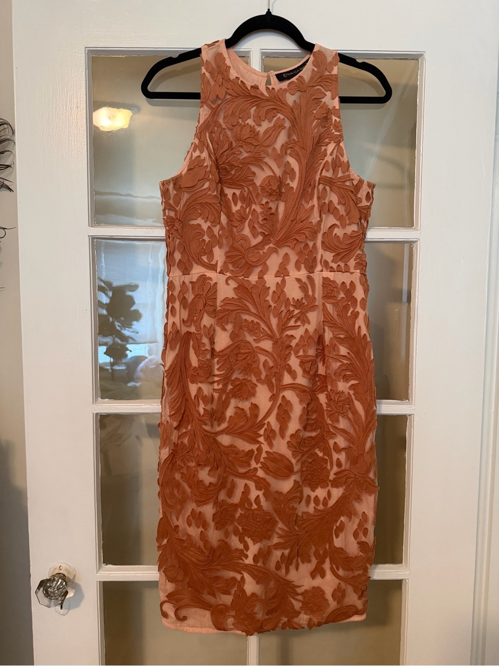 Textured Floral Sheath Dress in Rust